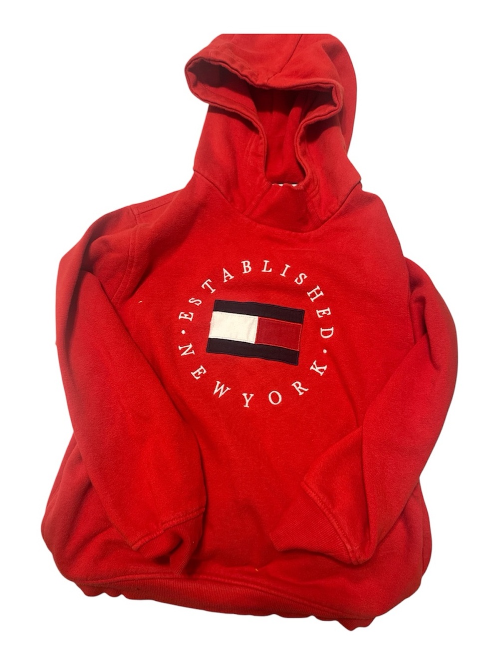 Tommy Hilfiger Red Hooded Sweatshirt with Chest Flag Logo